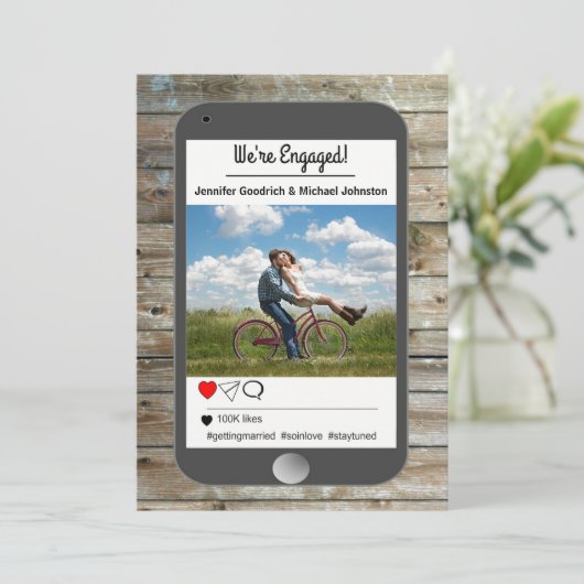 ソーシャルメディア写真携帯婚約発表 案内状 (スタンド正面)