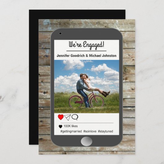 ソーシャルメディア写真携帯婚約発表 案内状 (正面/裏面)