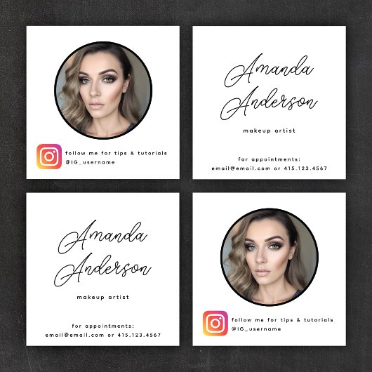 ソーシャルメディア写真+アイコンシンプルモダン スクエア名刺