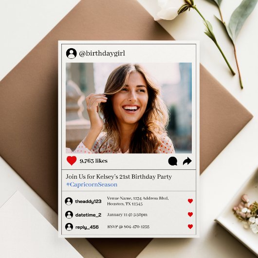 ソーシャルメディア投稿の写真21歳の誕生日パーティー 招待状