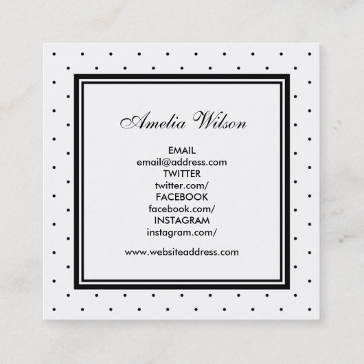 ソーシャルメディア水玉模様ピンクリボンモノグラム スクエア名刺 (裏面)