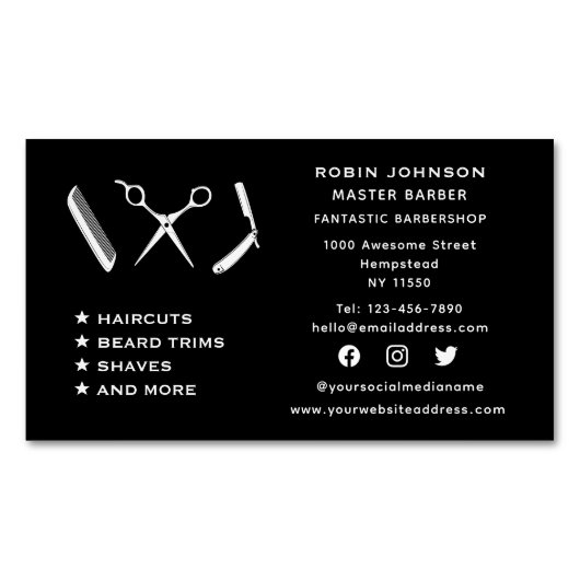 ソーシャルメディア理容師バーバーバーショップヒードトリムシェービング マグネット名刺 (正面)
