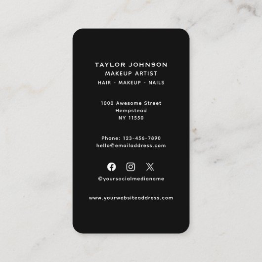 ソーシャルメディア美容師メイクアップアーティスト美容師 名刺 (裏面)