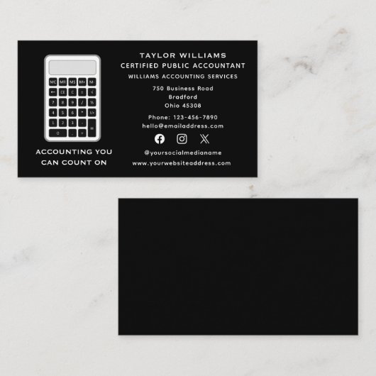 ソーシャルメディア計算機会計士お金の位牌 名刺 (正面/裏面)