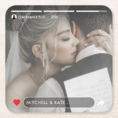 ソーシャルメディア記事の投稿結婚写真 スクエアペーパーコースター (正面)