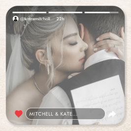 ソーシャルメディア記事の投稿結婚写真 スクエアペーパーコースター