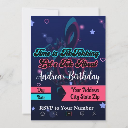 ソーシャルメディア誕生日招待状10代の、音楽アプリ 招待状 (正面)