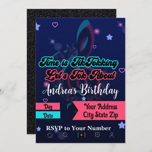 ソーシャルメディア誕生日招待状10代の、音楽アプリ 招待状 (正面/裏面)