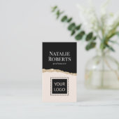 ソーシャルメディア赤面ピンクブラック&金ゴールドQRコード 名刺 (スタンド正面)