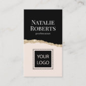 ソーシャルメディア赤面ピンクブラック&金ゴールドQRコード 名刺 (正面)