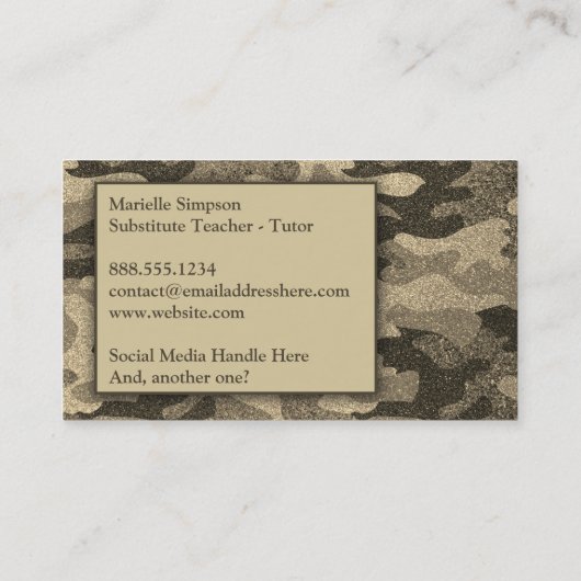 ソーシャルメディア軍隊妻カモフラージュ金ゴールドグリッター 名刺 (裏面)