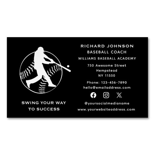 ソーシャルメディア野球コーチソフトボールインストラクター マグネット名刺 (正面)