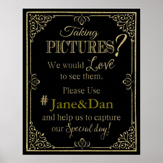 ソーシャルメディア ウェディングサイン エレガント ゴールド グリッター ポスター (正面)