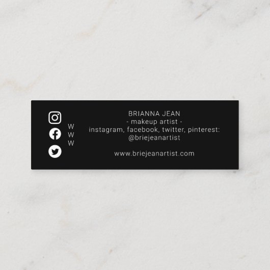 ソーシャルメディア – オール&ウェブサイトホットピンクグリッター スキニー名刺 (裏面)