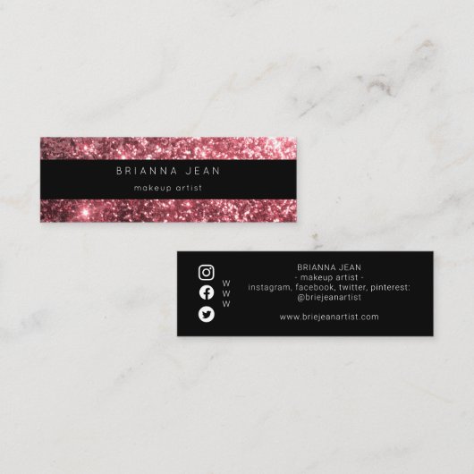 ソーシャルメディア – オール&ウェブサイトホットピンクグリッター スキニー名刺 (正面/裏面)