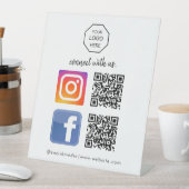 ソーシャルメディア |連絡米国 | QRコードブラックビジネス 台座サイン (インサイチュ)