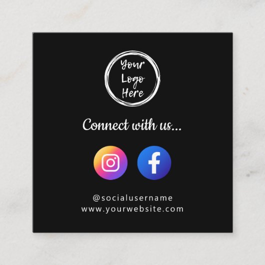 ソーシャルメディアInstagramおよびFacebookのQRコード スクエア名刺 (正面)