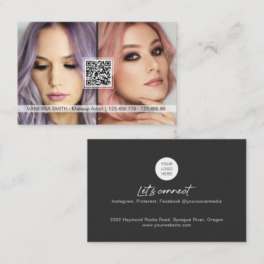 ソーシャルメディアQRコモダンードメイクアーティスト写真ブー 名刺 (正面/裏面)
