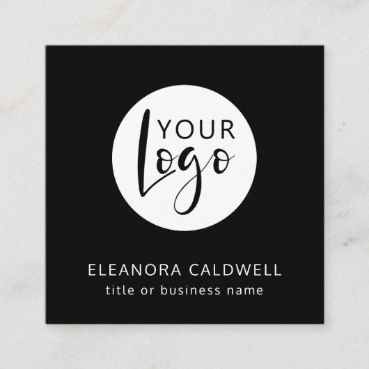 ソーシャルメディアQRコードあなたのロゴブラック スクエア名刺 (正面)