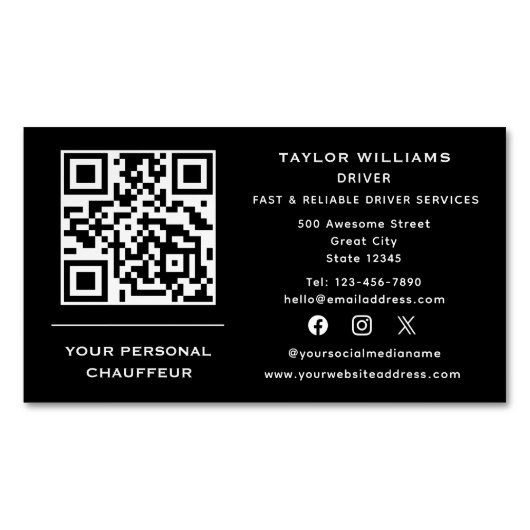 ソーシャルメディアQRコードショーフールサービスタクシー運転手 マグネット名刺 (正面)