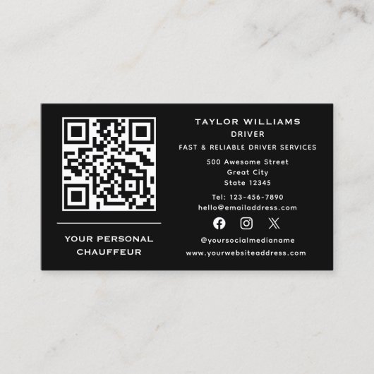 ソーシャルメディアQRコードショーフールサービスタクシー運転手 名刺 (正面)
