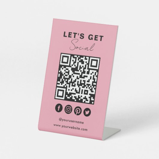 ソーシャルメディアQRコードピンクに接続 台座サイン (正面)