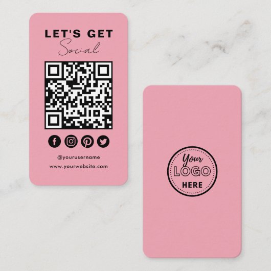 ソーシャルメディアQRコードピンクに接続 名刺 (正面/裏面)