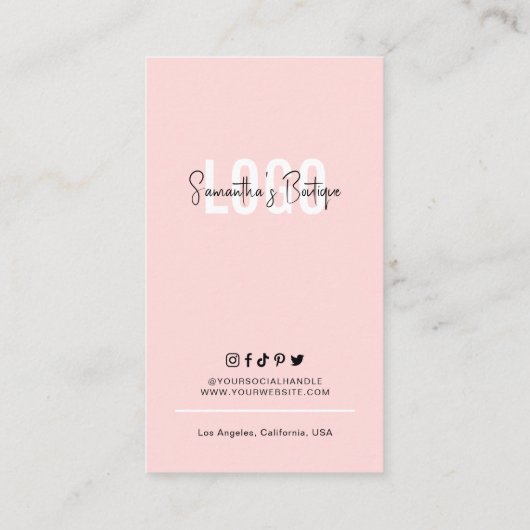 ソーシャルメディアQRコードフェミニンピンクモダン 名刺 (裏面)
