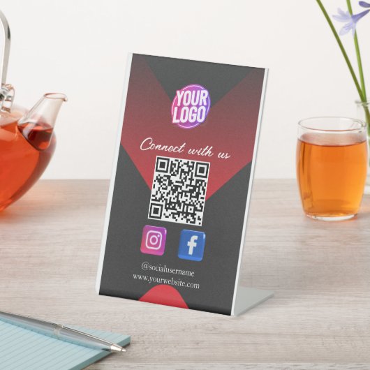 ソーシャルメディアQRコードレッドブラックビジネスカード 台座サイン (インサイチュ)
