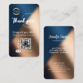 ソーシャルメディアQRコードロゴありがとうネイビーブルー金ゴールド 名刺 (正面/裏面)