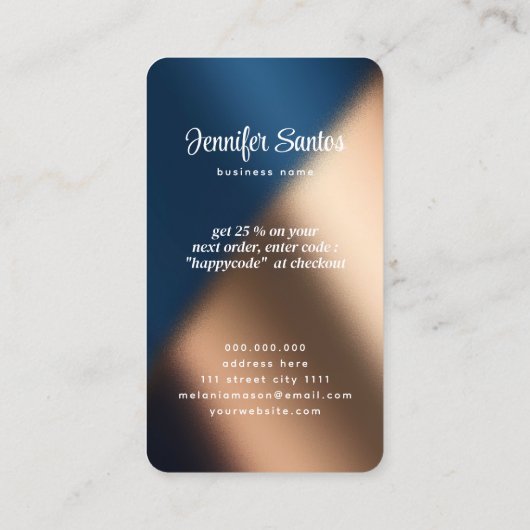 ソーシャルメディアQRコードロゴありがとうネイビーブルー金ゴールド 名刺 (裏面)