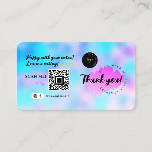 ソーシャルメディアQRコードロゴありがとうブルーモダン 名刺 (正面)