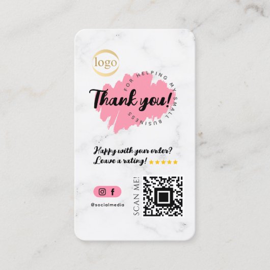 ソーシャルメディアQRコードロゴありがとう大理石モダン 名刺 (正面)