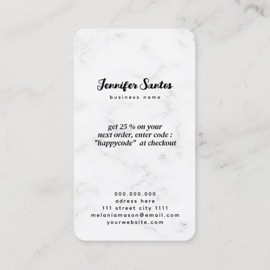 ソーシャルメディアQRコードロゴありがとう大理石モダン 名刺 (裏面)