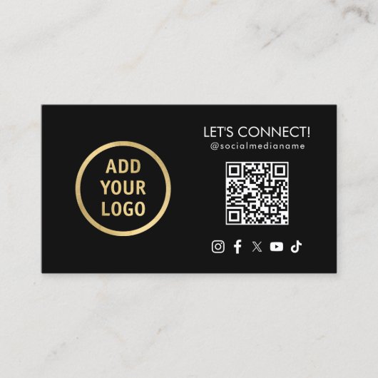 ソーシャルメディアQRコードロゴを黒に追加 名刺 (正面)