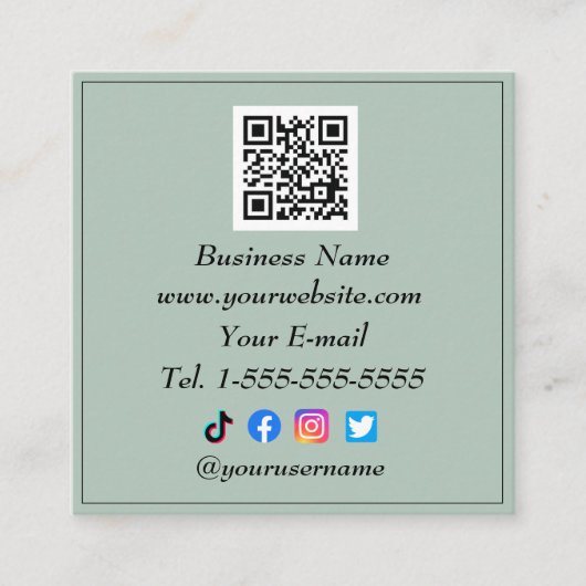 ソーシャルメディアQRコードロゴインフルエンサーセージグリーン スクエア名刺 (正面)