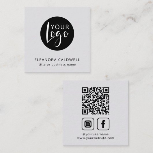 ソーシャルメディアQRコードロゴプラチナ スクエア名刺 (正面/裏面)