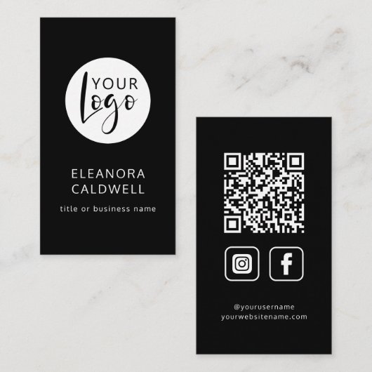 ソーシャルメディアQRコードロゴミニマリストブラック 名刺 (正面/裏面)