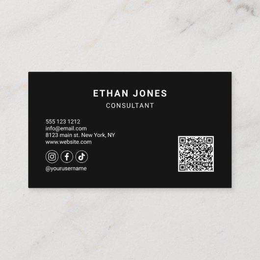 ソーシャルメディアQRコードロゴ洗練されたブラック 名刺 (裏面)
