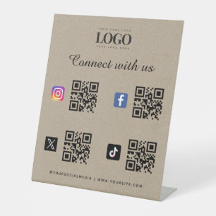 ソーシャルメディアQRコードロゴ Twitter Facebook クラフト 台座サイン