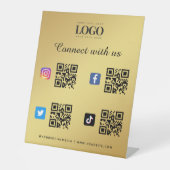 ソーシャルメディアQrコードロゴFacebook Instagram金ゴールド 台座サイン (正面)