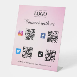 ソーシャルメディアQrコードロゴTwitter Facebookピンク 台座サイン