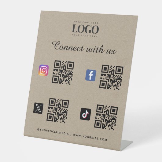ソーシャルメディアQrコードロゴTwitter Facebook Kraft 台座サイン (正面)