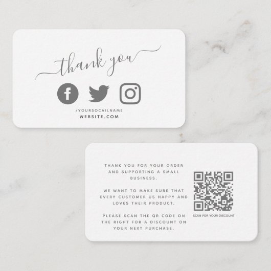 ソーシャルメディアQRコード感謝してい白割引 エンクロージャーカード (正面/裏面)