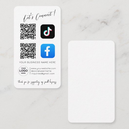 ソーシャルメディアQRコード – ピンクデザイン 名刺 (正面/裏面)