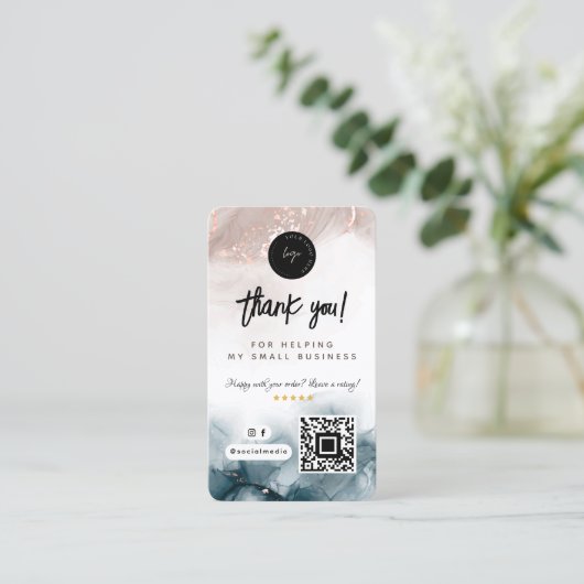 ソーシャルメディアQRコード&ロゴありがとうお水の色 名刺 (スタンド正面)