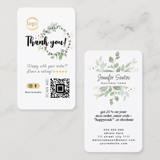 ソーシャルメディアQRコード&ロゴユーカリありがとう 名刺 (正面/裏面)