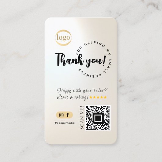 ソーシャルメディアQRコード&ロゴ真珠光沢ありがとう 名刺 (正面)