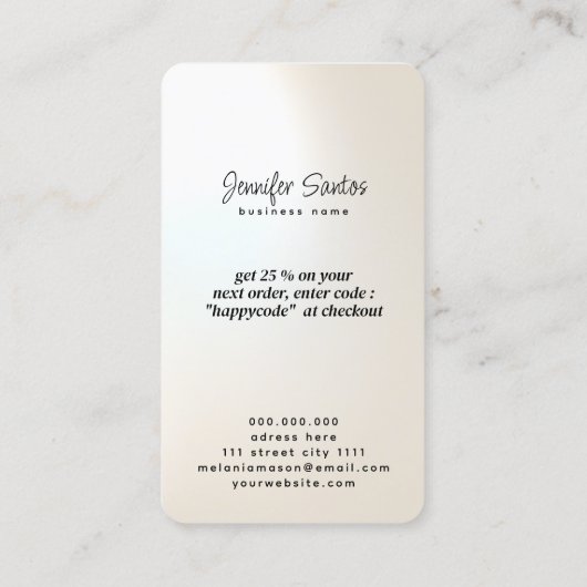 ソーシャルメディアQRコード&ロゴ真珠光沢ありがとう 名刺 (裏面)