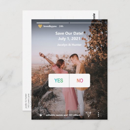 ソーシャルメディアYes/写真おもしろいなし日付の保存招待状 ポストカード (正面/裏面)